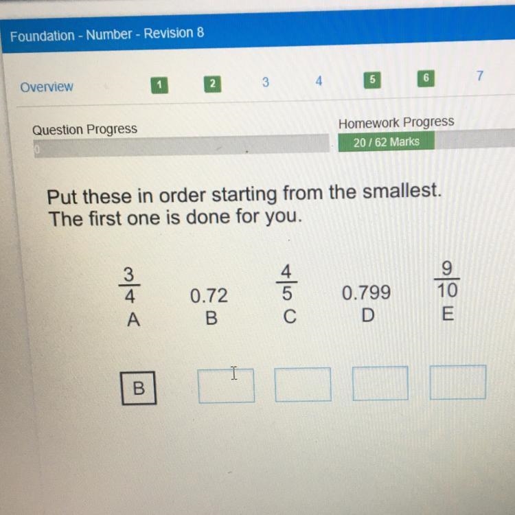 Put these in order starting from the smallest. The first one is done for you. 0.72 0.799-example-1