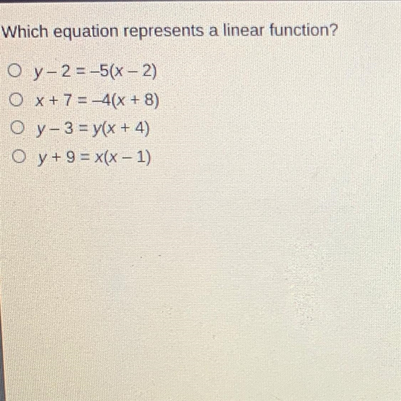 Which equation represents a linear function?-example-1