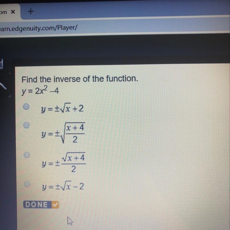 Find the inverse of the function y=2x^2-4-example-1