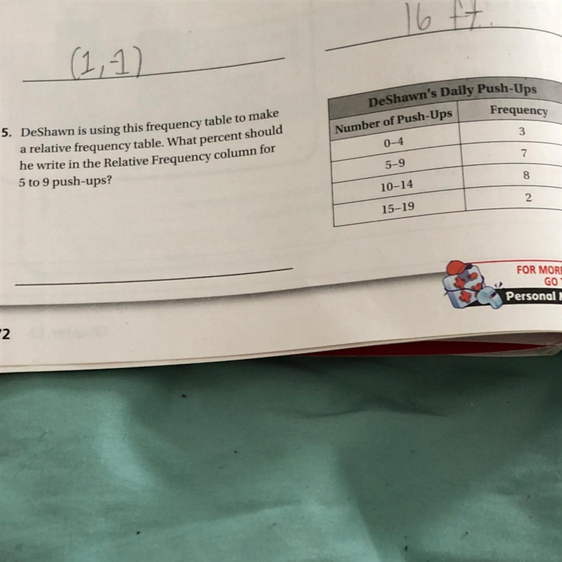 DeShawn is using this frequency table to make a relative frequency table. What percent-example-1