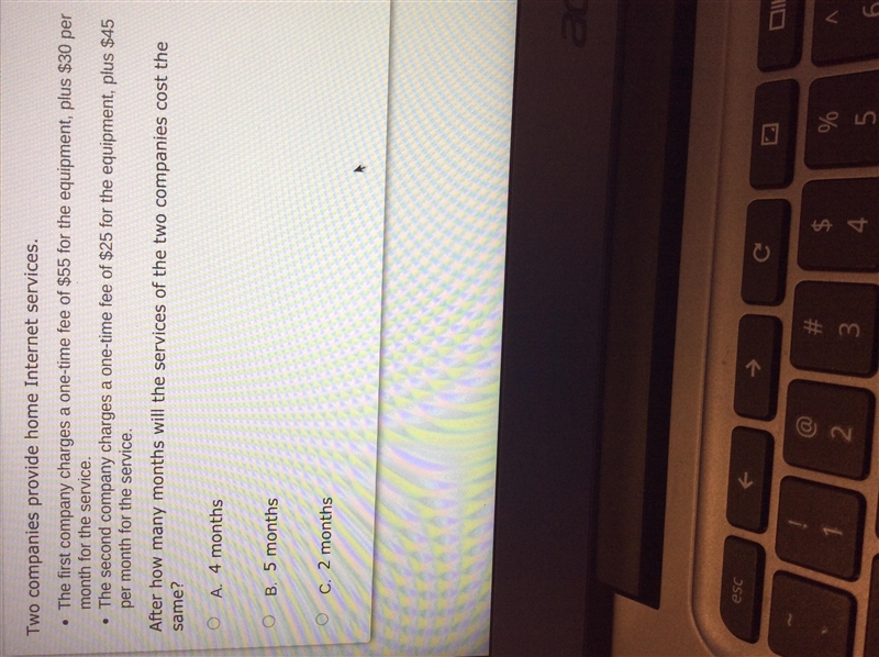 After how many months will the service of the two companies cost the same.-example-1