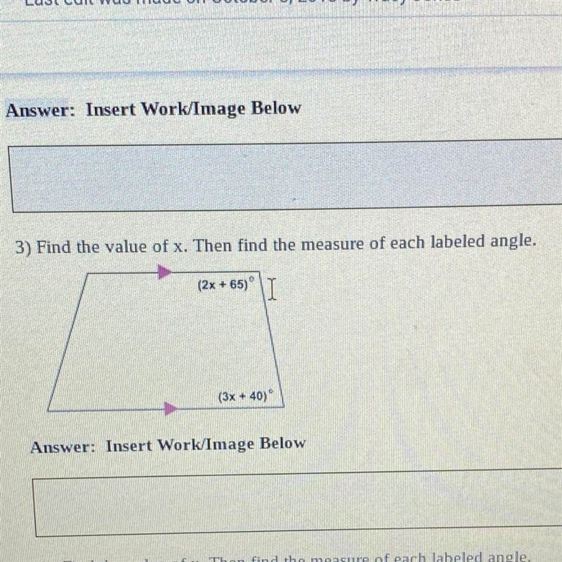 Find the value of X. Then find the measure of each labeled angle.-example-1