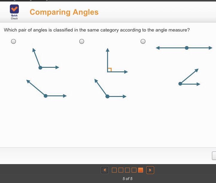 Which pair of angles is classified in the same category according to the angle measure-example-1