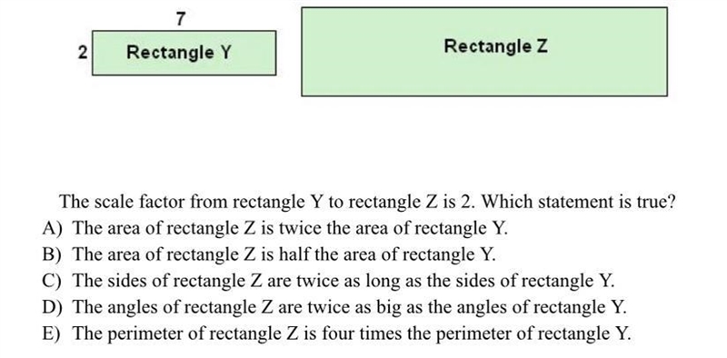 The scale factor from rectangle Y to rectangle Z is 2. Which statement is true?-example-1