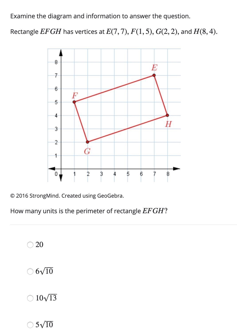 15: Please help. How many units is the perimeter of rectangle EFGH?-example-1