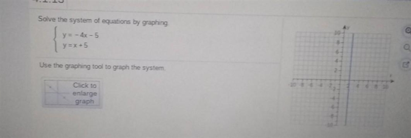 Solve the system of equations by graphing. y=- 4x - 5 Ty=x+5 Use the graphing tool-example-1