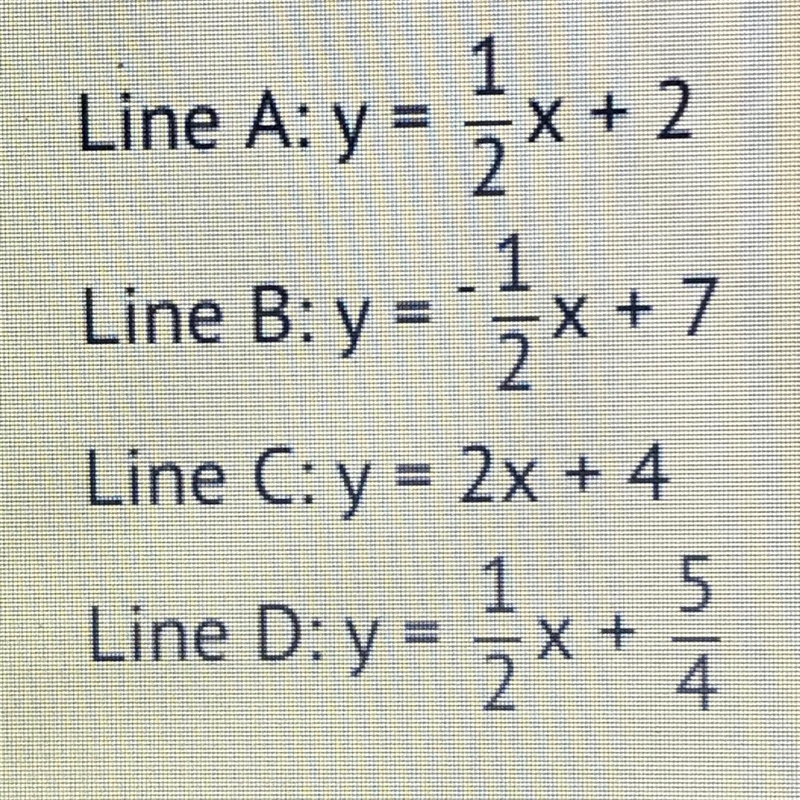 URGENT!!!! Which lines are parallel? A) A&B B) A&C C) B&C D) A&D-example-1