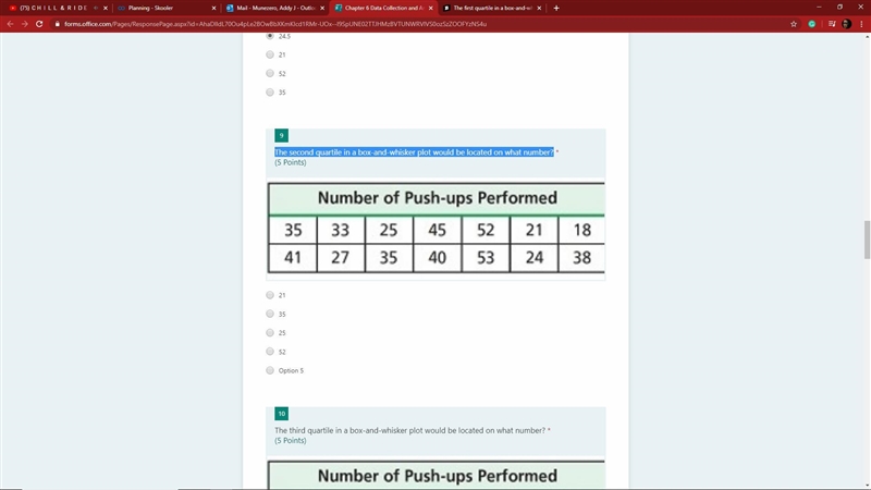 The second quartile in a box-and-whisker plot would be located on what number?-example-1