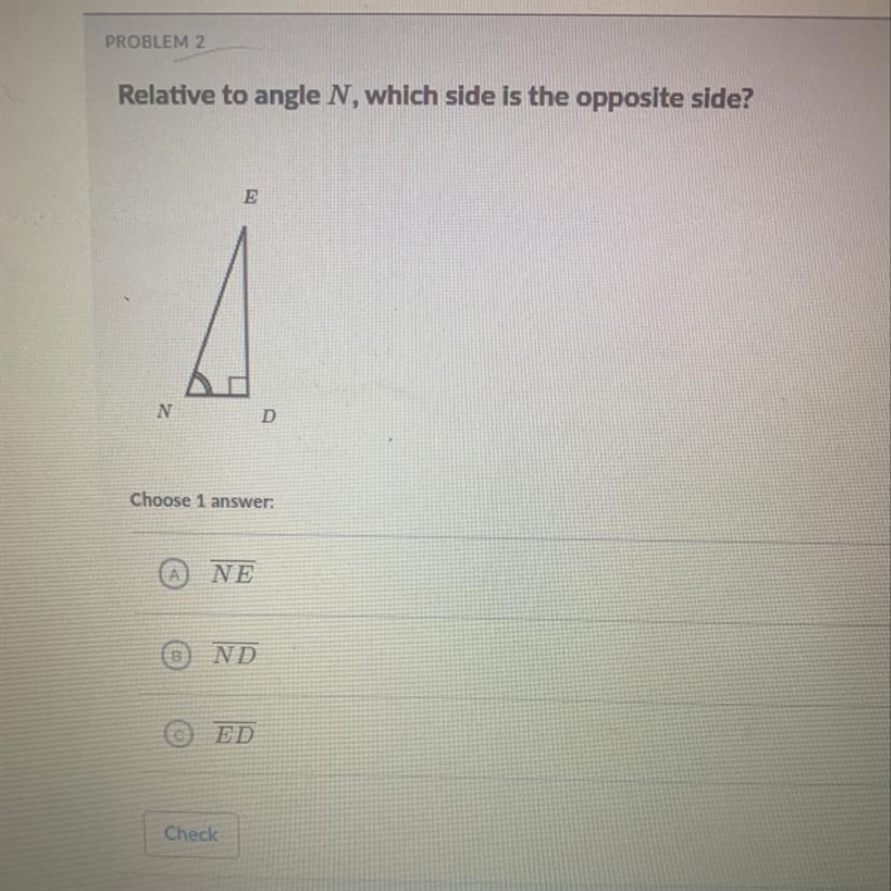 Relative to angle N, which side is the opposite side?-example-1