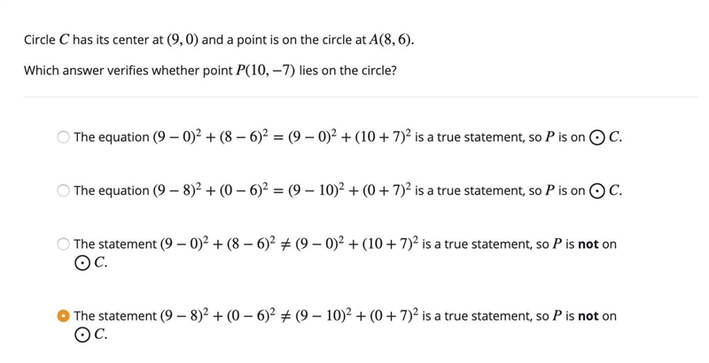 3: Please help. Circle C has its center at (9,0) and a point is on the circle at A-example-1