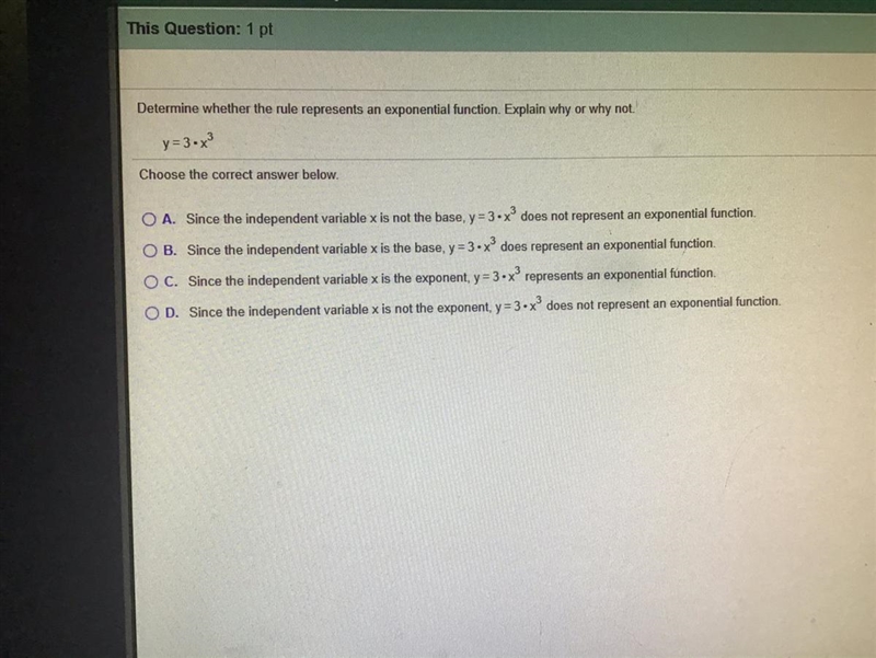 Determine weather the rule represents an exponential function. EASY 40 POINTS-example-1