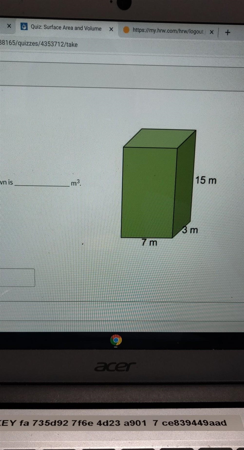 The volume of the figure shown is 15 m 3 m 7 m Question 4​-example-1