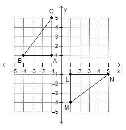 Which best explains whether or not ΔABC ≅ ΔLMN? The figures are congruent because-example-1