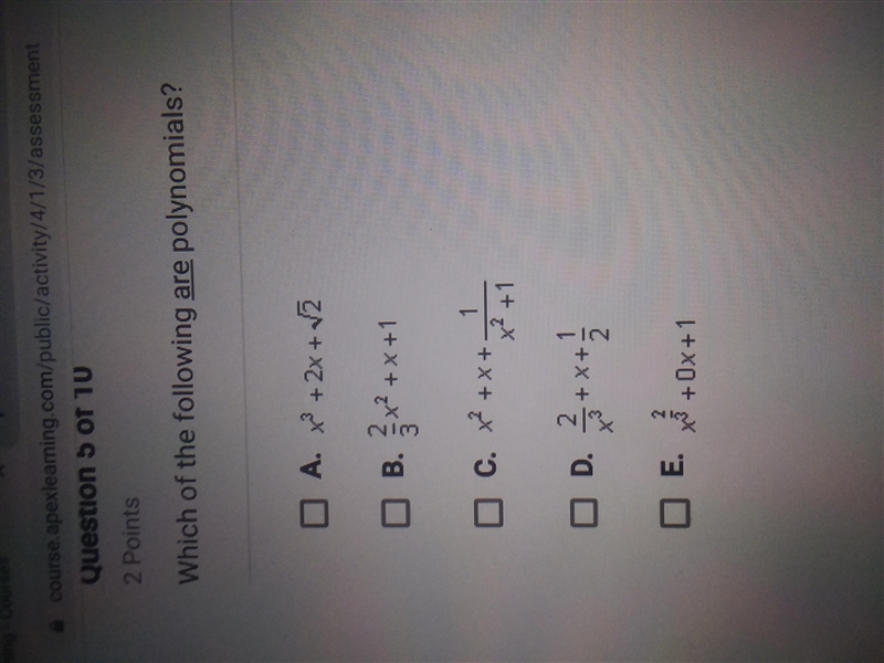 Which of the following are polynomials.-example-1