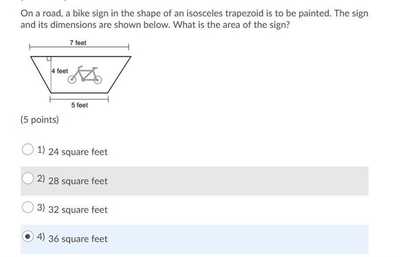 I need help on a question, On a road, a bike sign in the shape of an isosceles trapezoid-example-1