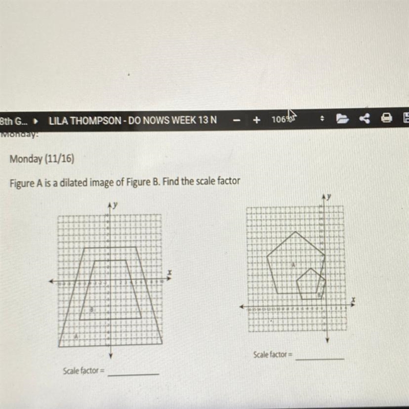 HELPPPPP Figure A is a dilated image of Figure B. Find the scale factor-example-1