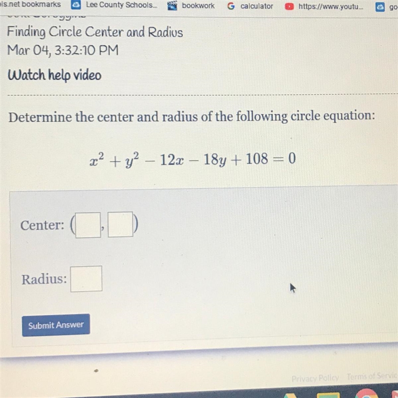 Determine the center and radius of the following circle equation: x2 + y2 – 12x – 18y-example-1