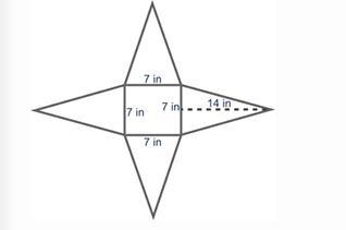 The net of a pyramid is shown below: The net of a square based pyramid, with bases-example-1