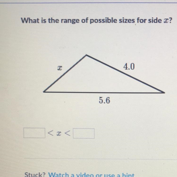 What is the range of possible sizes for side x-example-1