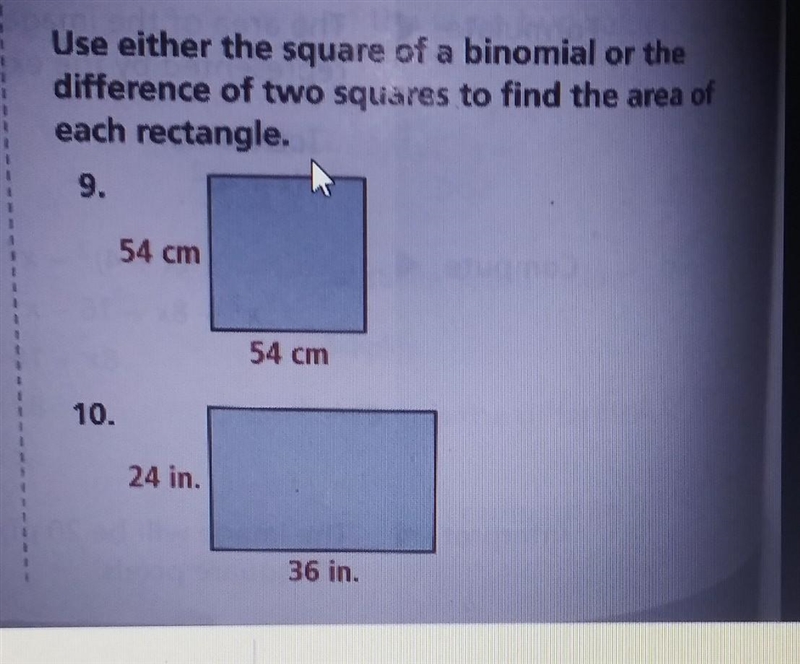 Use either the square of a binomial or the difference of two squares to find the area-example-1