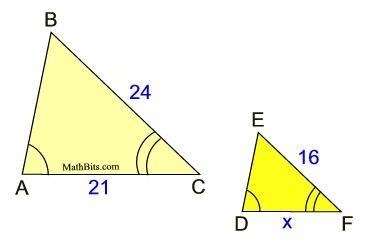 The two triangles are similar. Find the value of x. Enter your answer in the box.-example-1