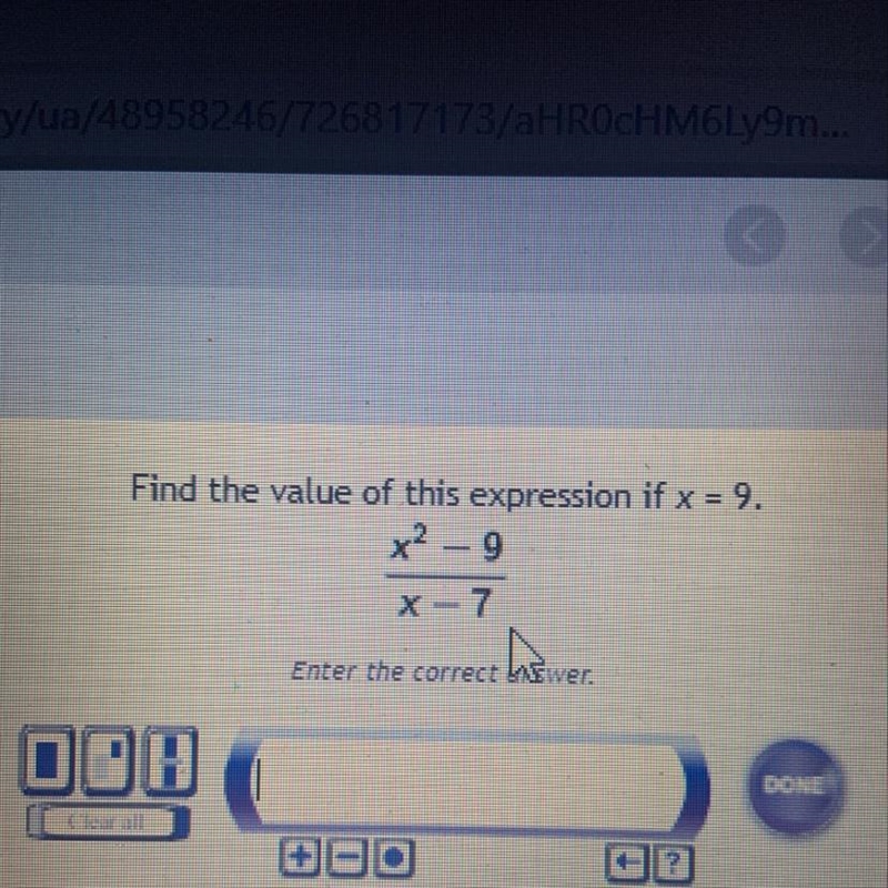 Find the value of this expression if x = 9. X^2-9 / x-7-example-1