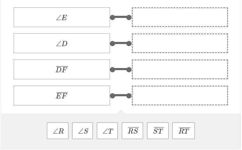 PLEASE HELP ASAP △DEF is similar to △RST . Drag the answer into the box to match each-example-1