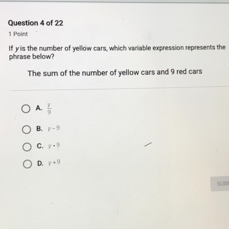 If y is the number of yellow cars which variable expression represents the phrase-example-1