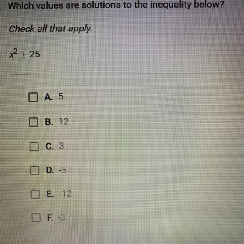 Which values are solutions to the inequality below Check all that apply-example-1