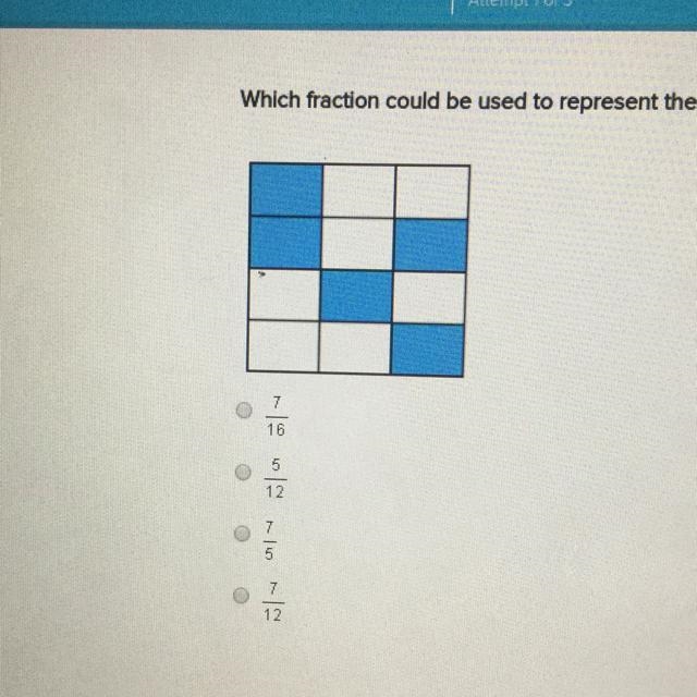 Which fraction could be used to represent the number of parts that aren't shaded?-example-1