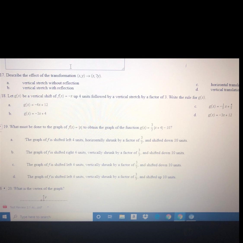 Question #18 A.) g(x)=-4x+12 B.)g(x)=-3x+4 C.) g(x)=-1/3x+4/3 D.)g(x)=-3x+12-example-1