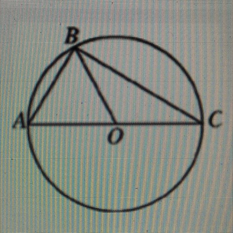 7. In the figure above, triangle ABC is inscribed in the circle with center O) and-example-1