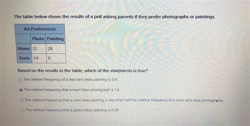 20 POINTS!!! Relative frequency. Please help. Based on the results in the table which-example-1