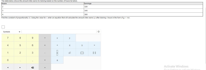 The table below shows the amount Allen earns for tutoring based on the number of hours-example-1