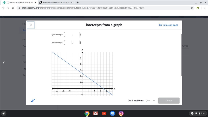 Determine the intercepts of the line.-example-1