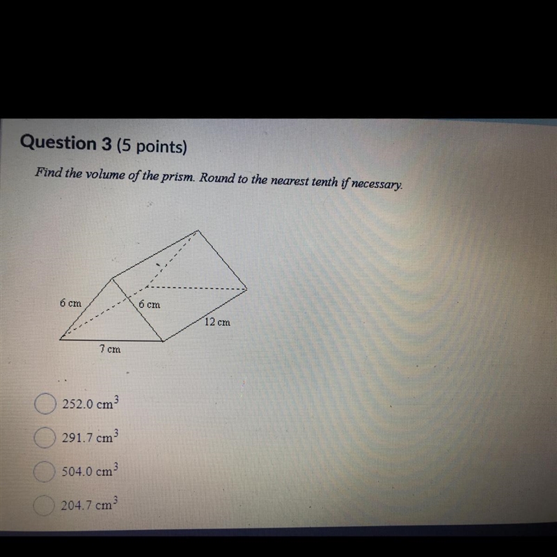 Find the volume of the prism. Round to the nearest tenth if necessary-example-1