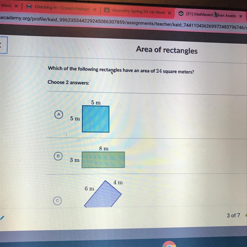 Which of the following rectangles have an area of 24 square meters? HELP ME PLS-example-1