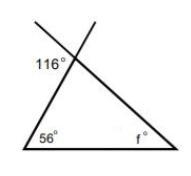 What is the degree measure of f?. A) 56° B) 58° C) 60° D) 64°-example-1