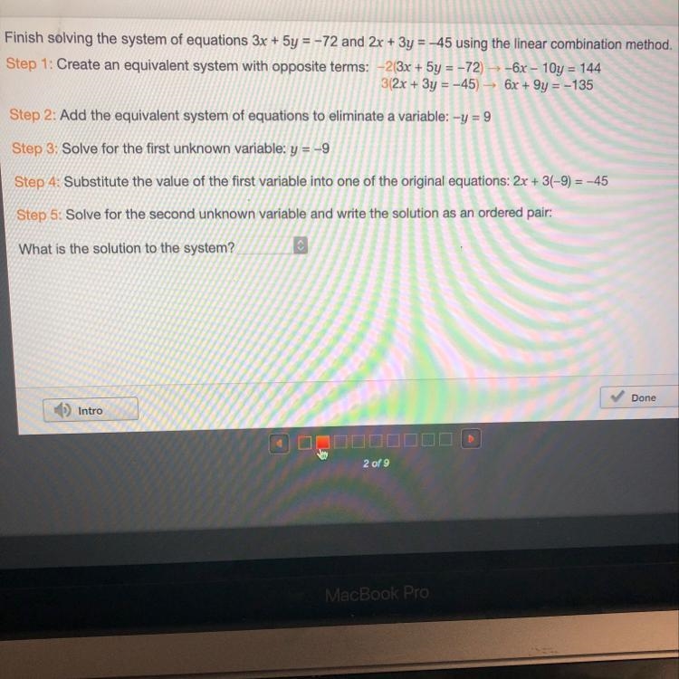 What is the soulution to the system (-9,-9) (-36,-9) (-9,-36) (9,-9)-example-1