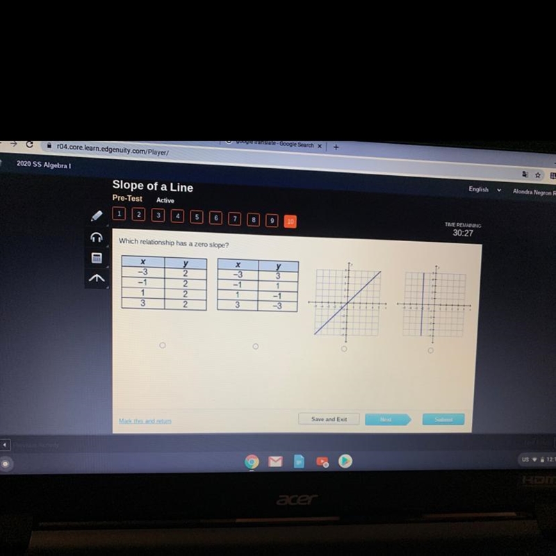 Which relationship has a zero slope? HELP please-example-1