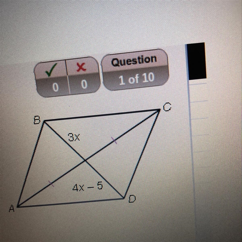 Find the value of x for which ABCD must be a parallelograms-example-1