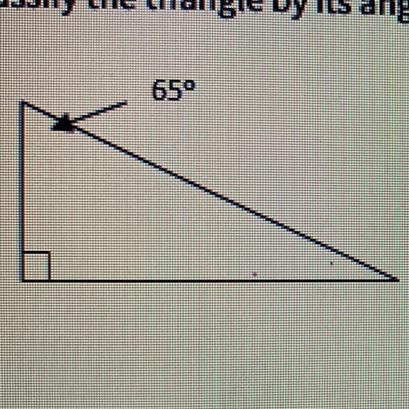 Classify the triangle by its angels : A. acute B. right C. obtuse D. scalene-example-1