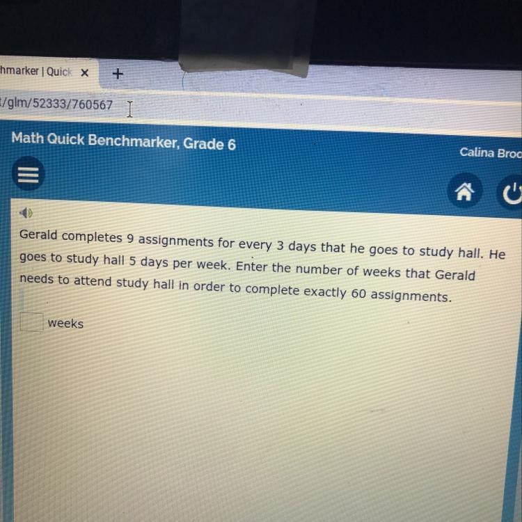 Gerald completes 9 assignments for every 3 days that he goes to study hall. He goes-example-1