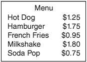 The cost to order 2 hamburgers and a milkshake from the menu shown is _____. $4.30 $5.30 $3.55 $5.35-example-1