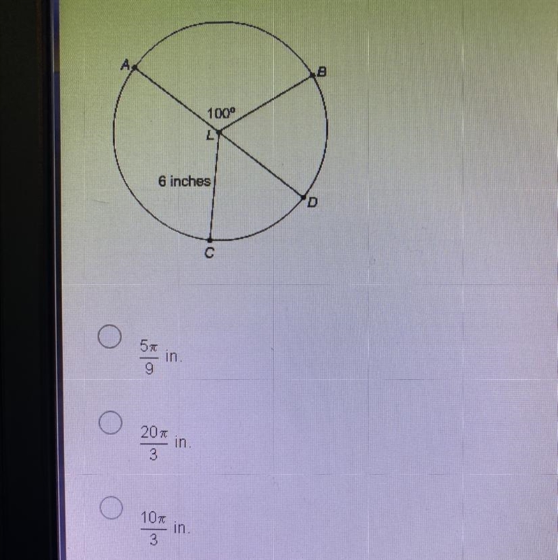 Find the arc length of arc AB if the radius of circle L is 6 inches.-example-1