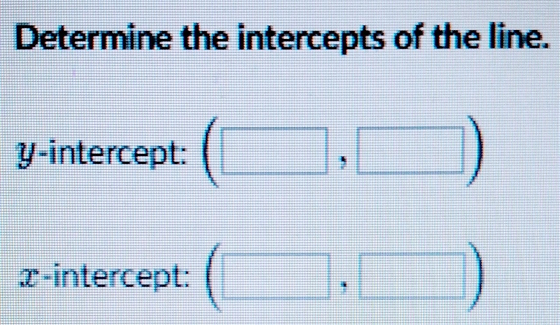 Determine the intercepts of the line.-example-1