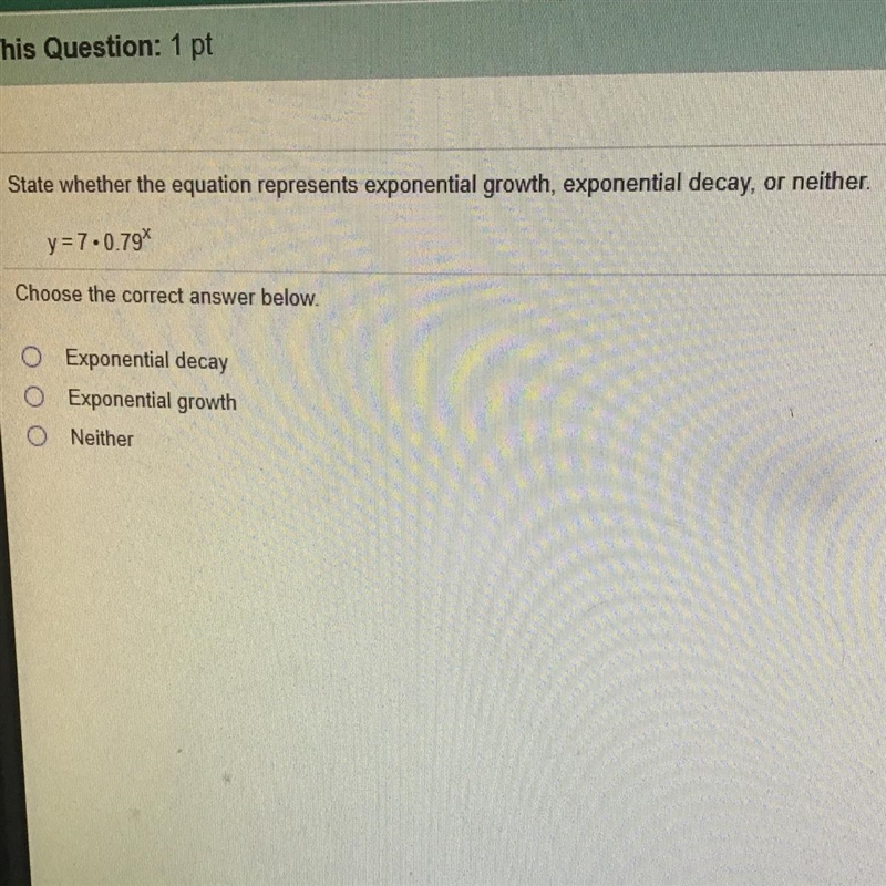 State weather the equation represents exponential growth, exponential decay or neither-example-1