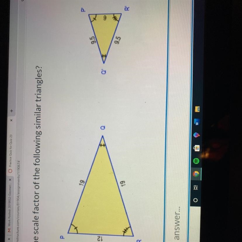 What is the scale factor of the following similar triangles?-example-1