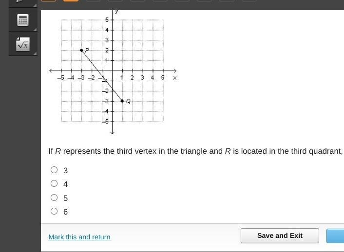 If R represents the third vertex in the triangle and R is located in the third quadrant-example-1