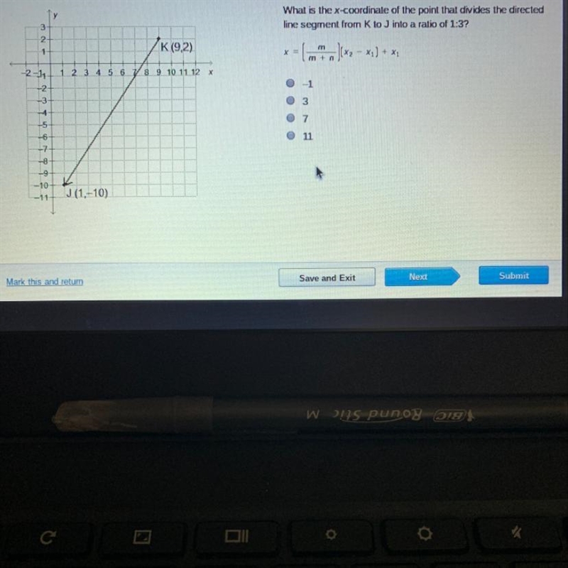 What is the x-coordinate of the point that divides the directed line segment from-example-1